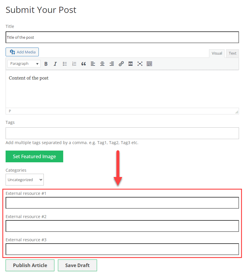 Custom fields in the submission form