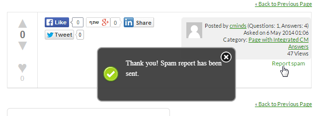 Spam Report Sent - Spam Reports in the Questions and Answers Plugin