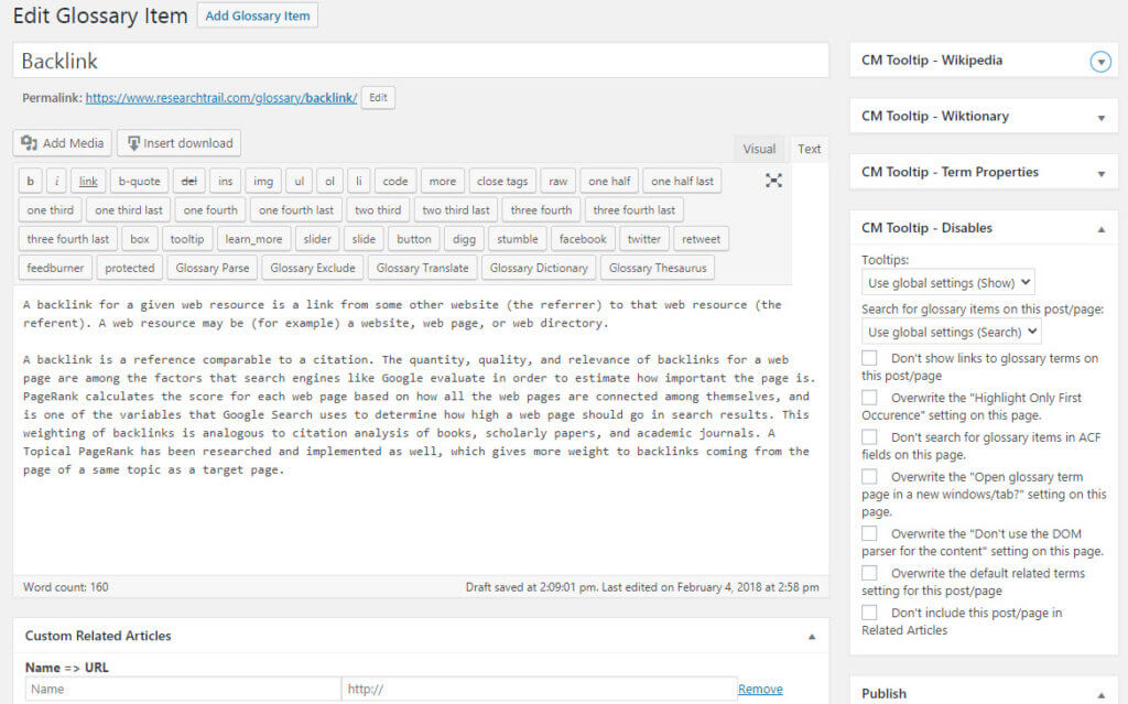 CM Tooltip Glossary - Creating or Editing a Term