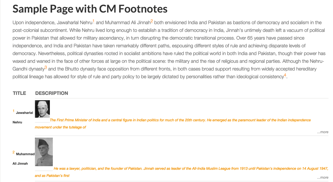 CM footnotes as displayed at the bottom of a page or post - New WordPress Plugins To Improve User Experience on E-learning Sites