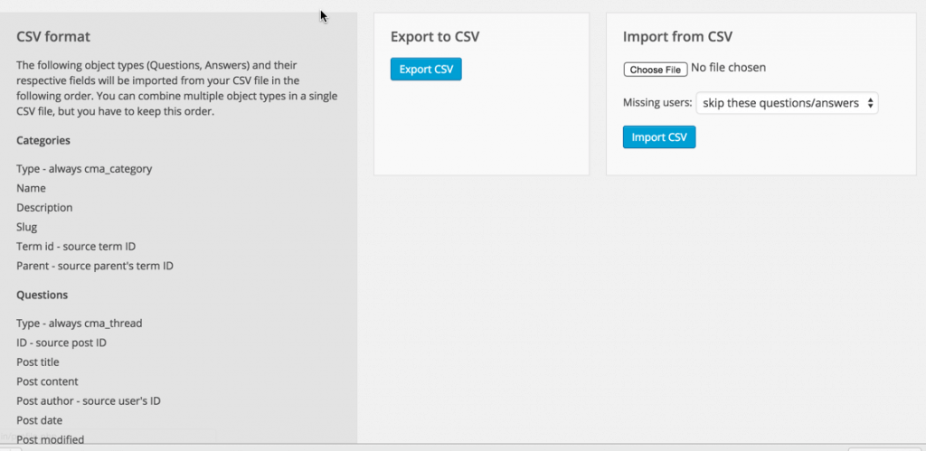 WordPress Forum Import and Export Dashboard