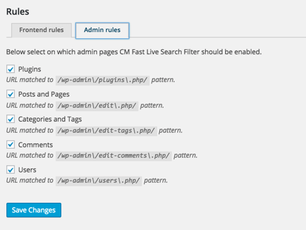 CM Fast Live Search Filter - Plugin Settings Predefined Admin Filters