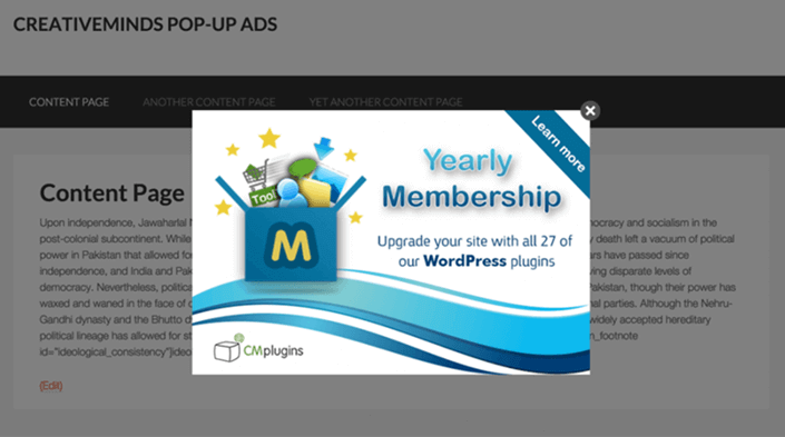 Popup created with CM popup plugin - 14 New Plugins to Make your WordPress Site Look Great