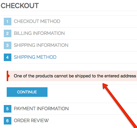 Showing checkout with shipping restrictions message