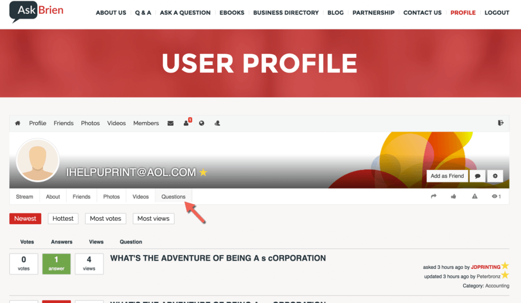 Peepso user profile with answers tab