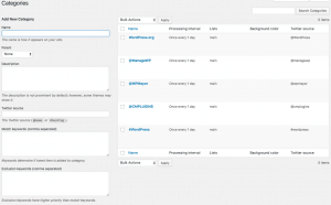 Aggregated twitter feeds categories management
