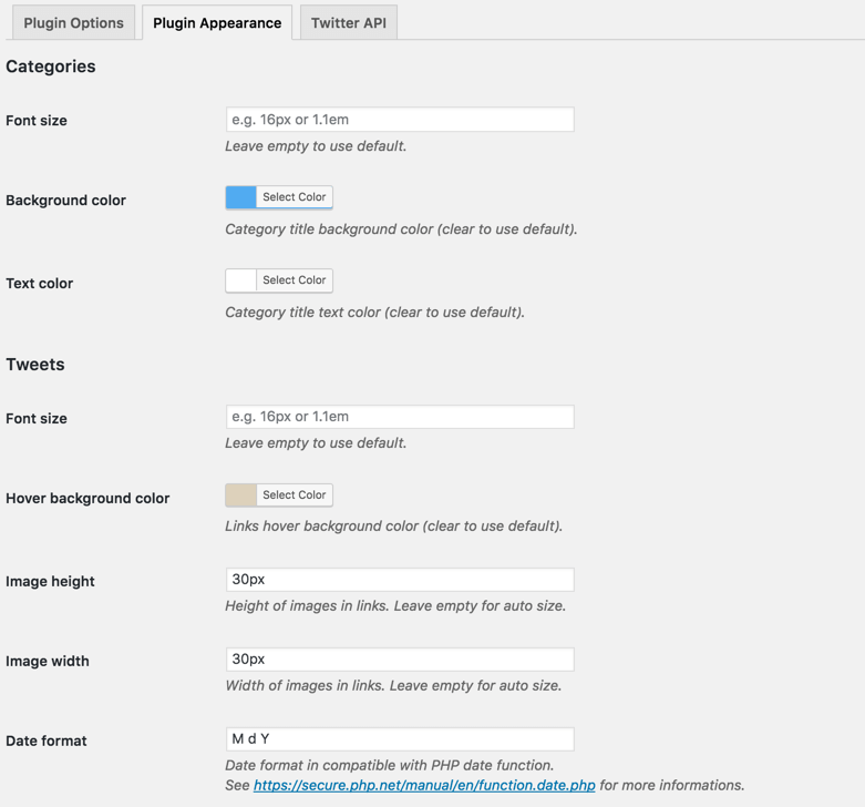 Aggregated twitter feeds - appearance settings