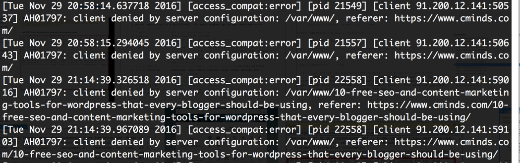 Error log example - Check the Web Server Error Log and WordPress Debug log - How CreativeMinds Approaches Speeding Up & Optimizing a WordPress Website [Case Study]