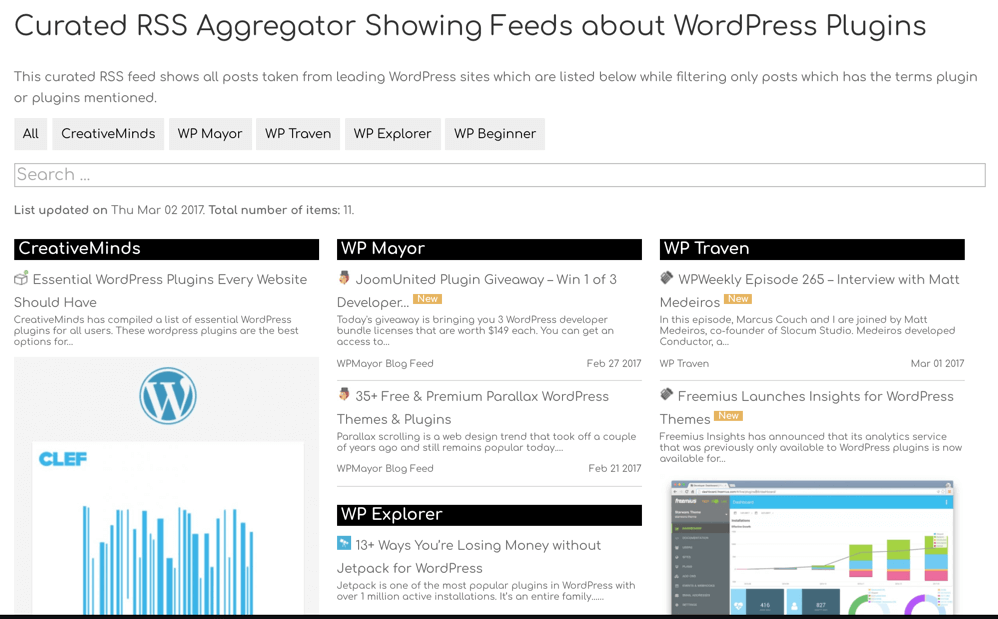 לCurated RSS Aggregator Frontend View