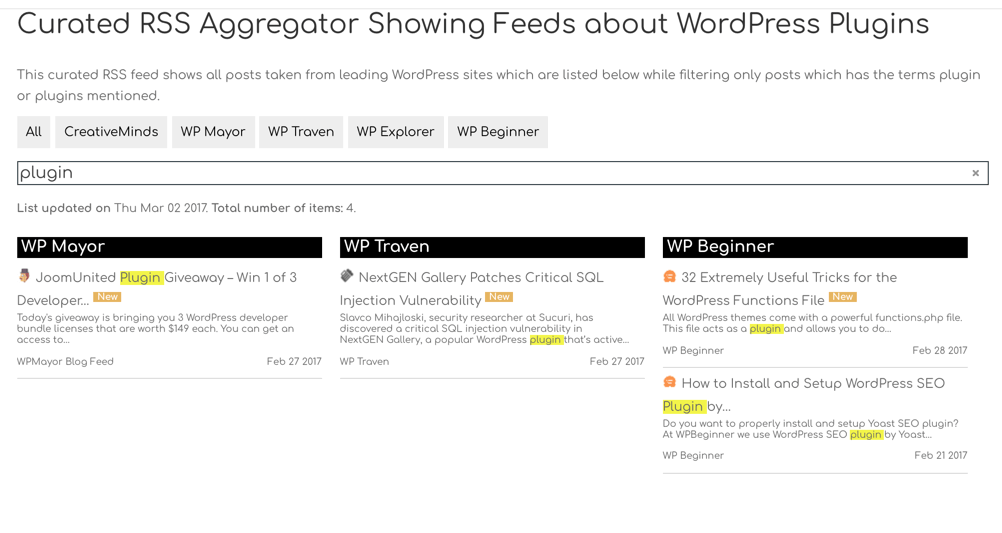 Rss Aggregator - filter by keywords