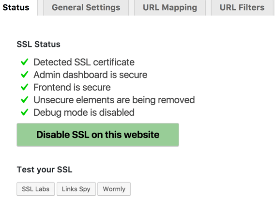 HTTPS SSL Plugin Dashboard Screen
