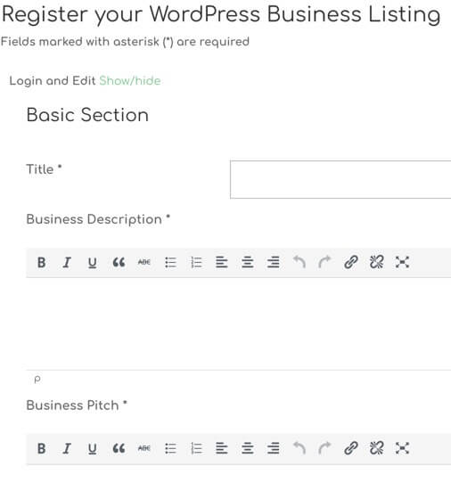 Showing part of the new business submission form