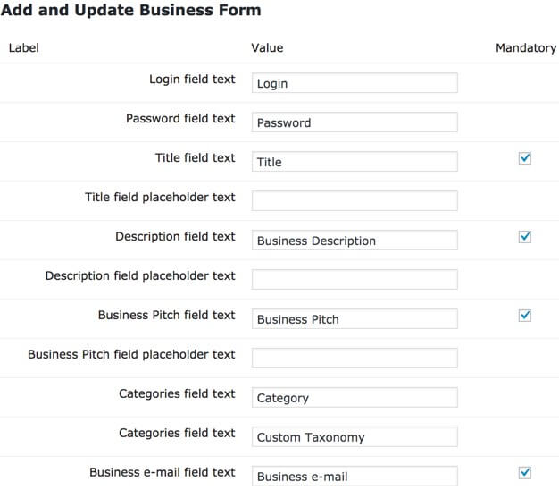 Setting screen showing part of the business form settings
