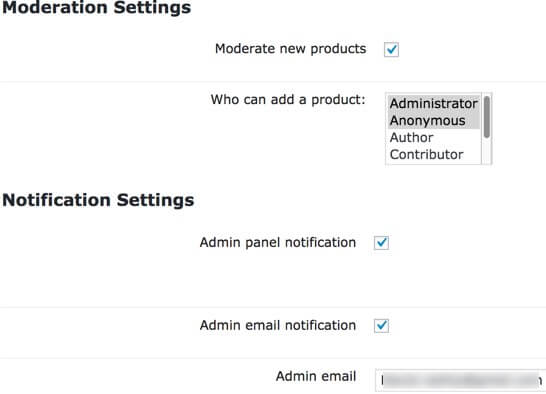 Setting screen showing part of the moderation and notification settings