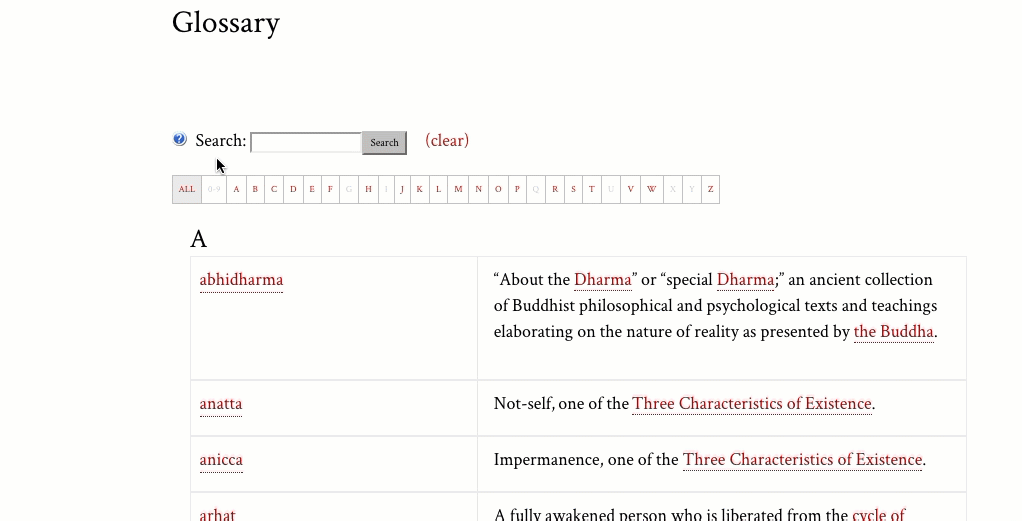 Users can easily browse the glossary and look for the definition of each term - “Zen-sational”: She Uses a WordPress Plugin to Teach Buddhism
