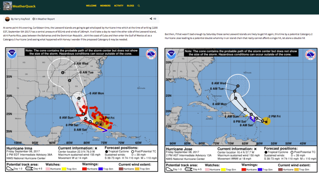 Member posts analysis about Hurricane Irma on 9/5 (note: layout was reformatted) - Weather Forecast: Cool WordPress Managing With no Chance of Spam