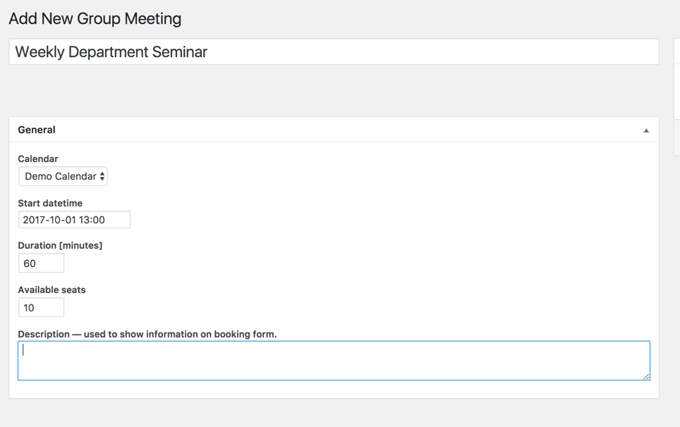 Setting screen showing group meeting settings