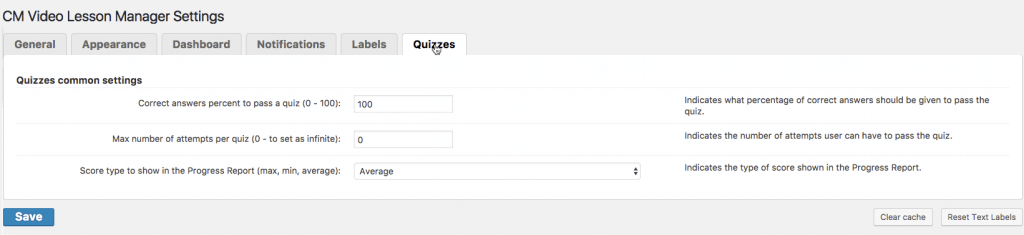 Video Lessons Quiz Addon: General Settings - Test Student's Skills With The WordPress Video Lessons Quiz Addon