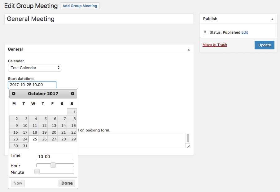 Back-End: Calendar drop-down while editing a group event
