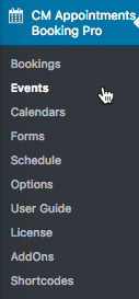 Booking events - Options view