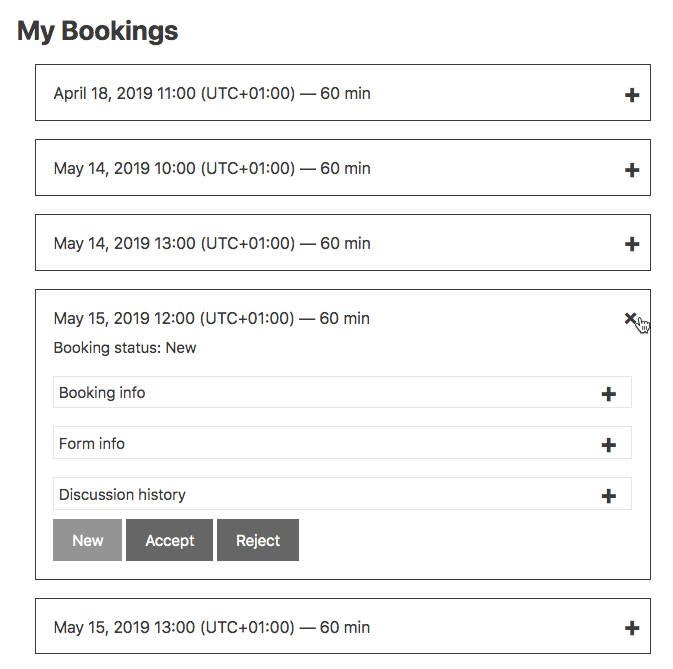 User Calendar Add-on - Managing my bookings