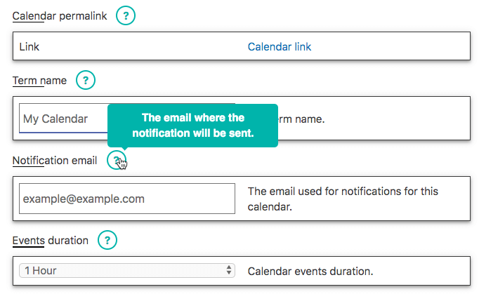 User Calendar Add-on - Editing the calendar settings