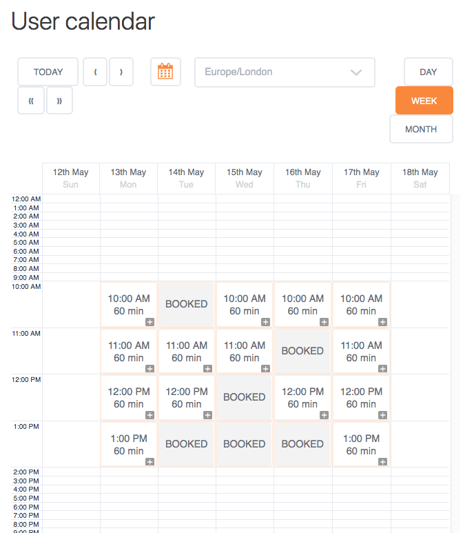 User Calendar Add-on - Calendar Week View