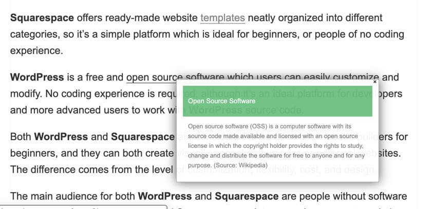 Tooltip Glossary - Example of using the Tooltip Glossary Plugin - Choosing the Right Tool: A Guide to the 5 Best Glossary Plugins for WordPress