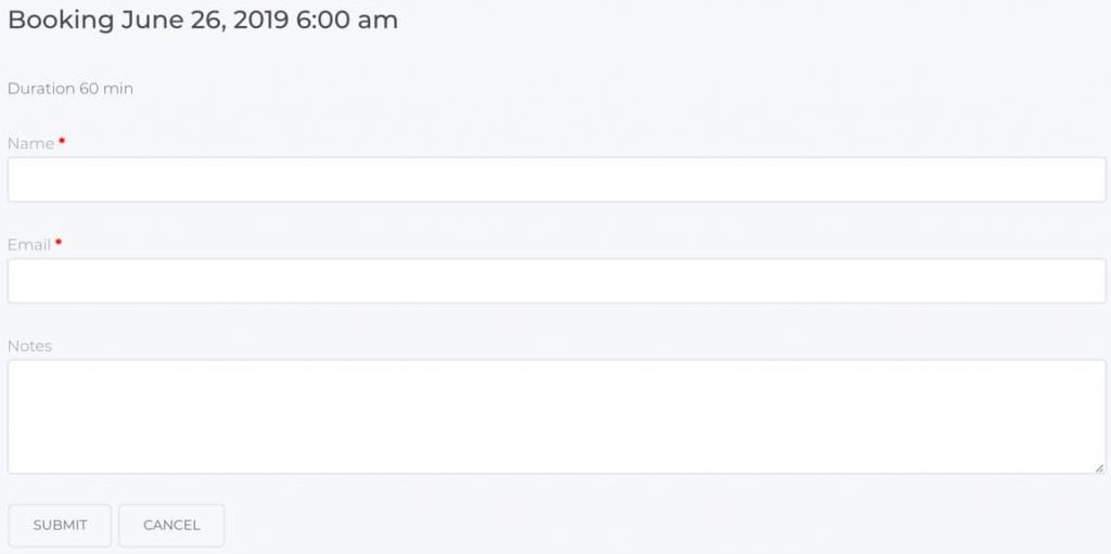 Booking Calendar Booking Form (Can be edited to add more fields to form)