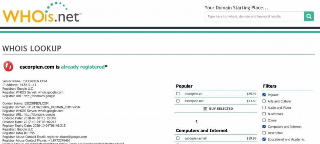 Searching whois.net for the domain owner - Software Piracy: Actions To Take Once Discovering your Software and Content Was Illegally Copied