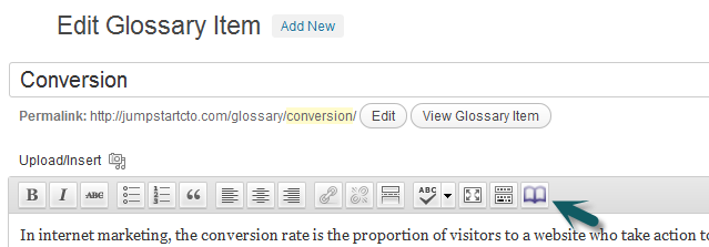 New Glossary Exclude Button right in your WordPress editor- CM tooltip glossary plugin