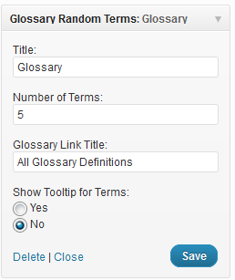 WordPress Glossary Widgets- Random terms- CM tooltip glossary plugin