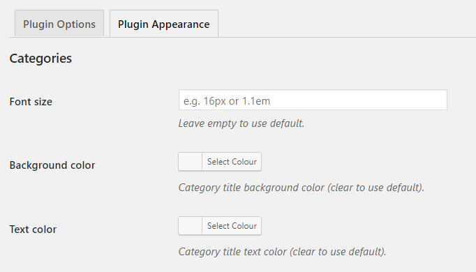 Plugin Appearance-Categories