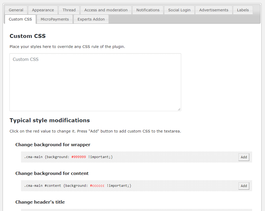 Settings-Custom CSS