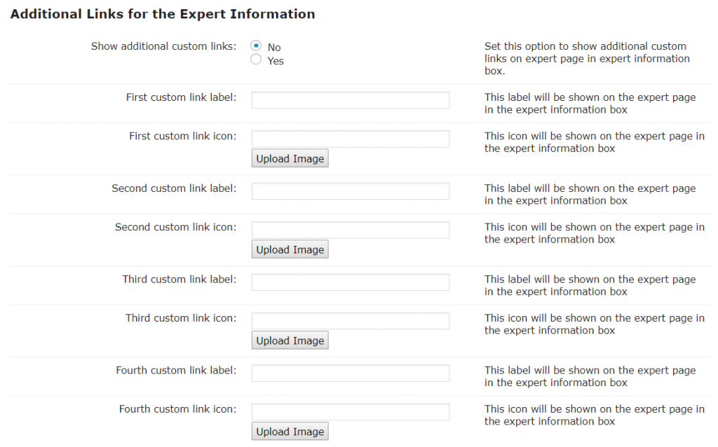 Expert Page-Additional Links for the Expert Info.