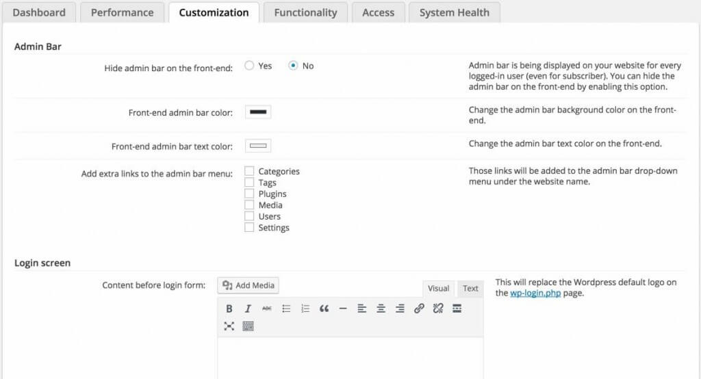 Admin Tools Customization Settings