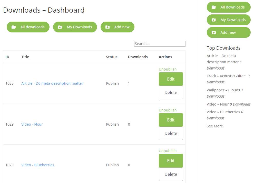 WordPress Download Manager Plugin User Dashboard