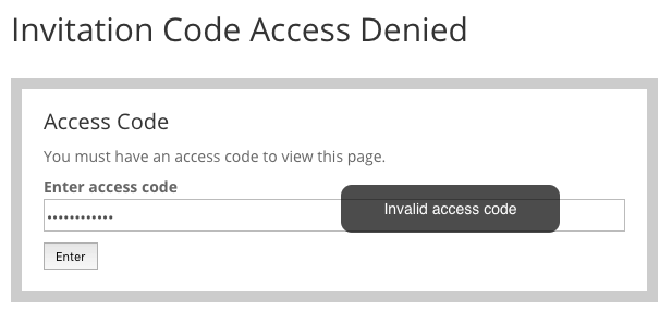 Invitation Code Content Access - Code Prompt Invalid Code