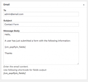 Configuring information message - WP Popup Form Builder Add-on