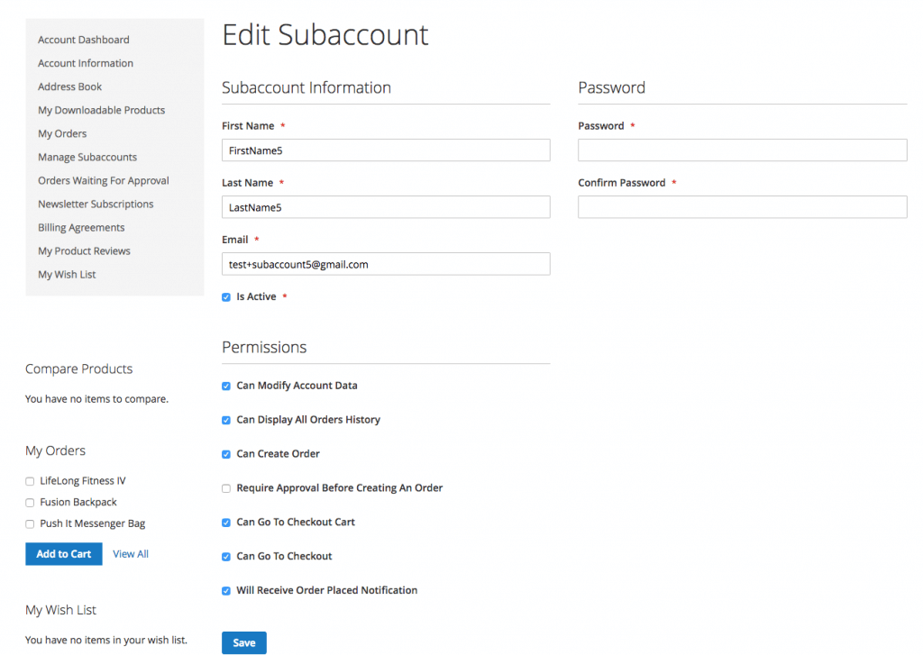 M2 Multiuser Edit Subaccount