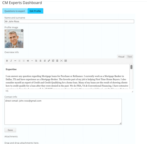 Expert Profile - Edit Mode - How to Create an Amazing Ask the Expert System in WordPress