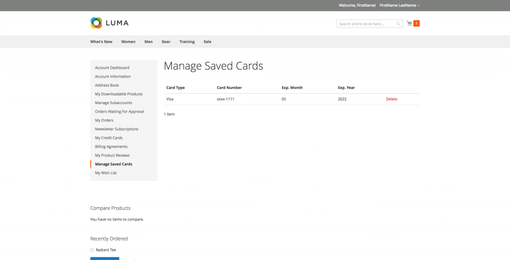 Manage Saved Cards