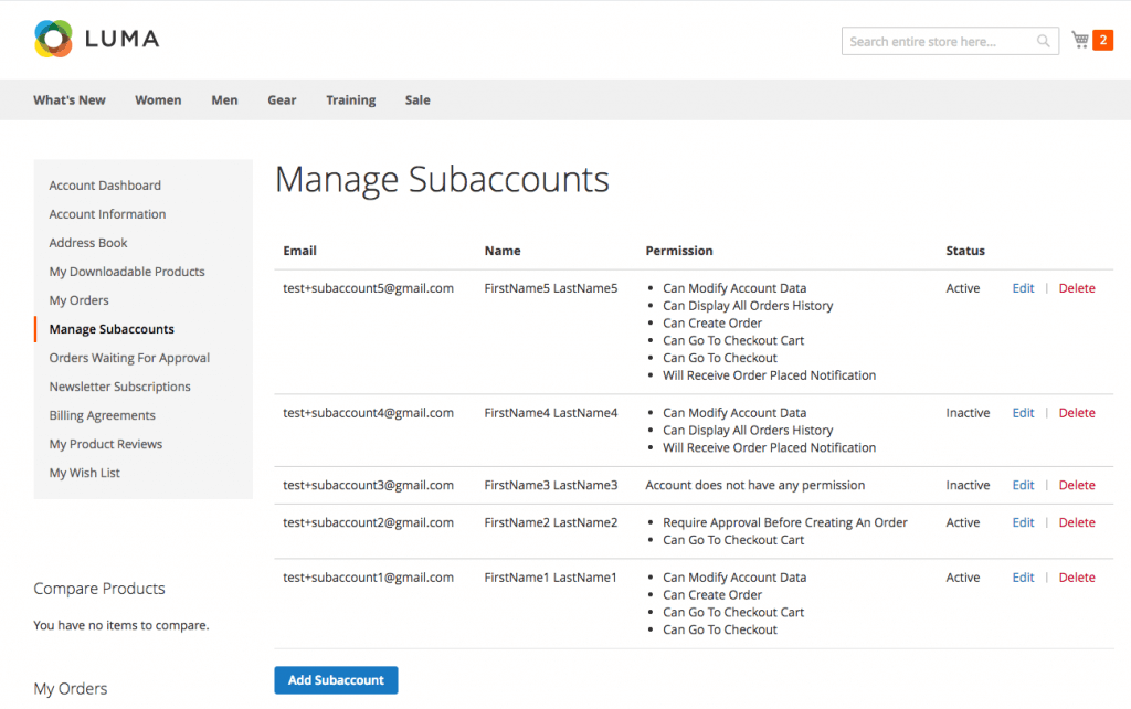 Manage Subaccounts