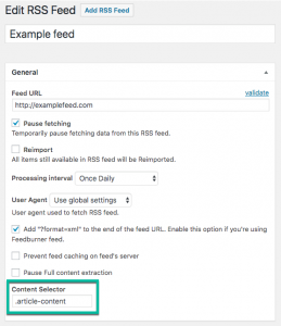 RSS Content Importer Plugin Setting