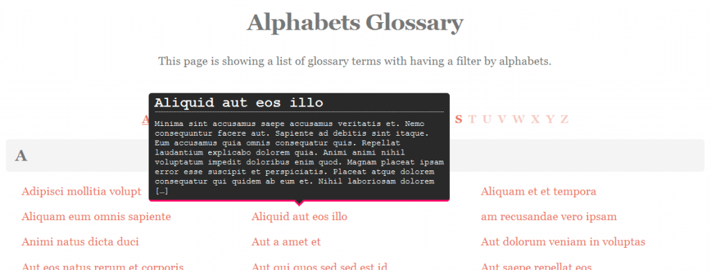 WP Glossary - Alphabets Glossary - The 5 Best Tooltip Glossary Plugins To Explain Terms In WordPress
