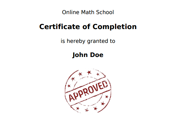 Certificate of quiz completion