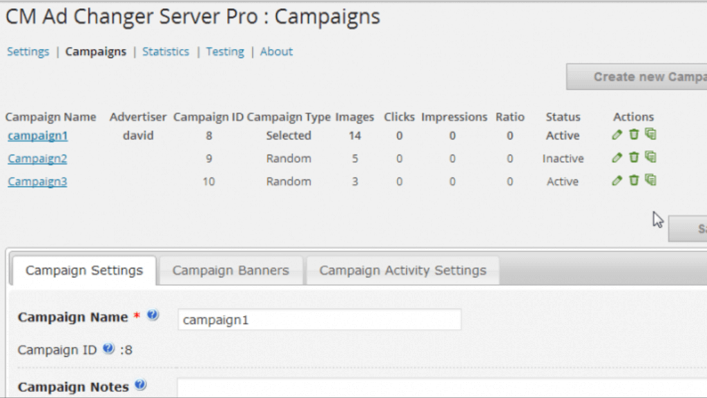Ad Changer Server campaigns table - WordPress Ad Changer Plugin Will Turn Your Site Into An Ad Server