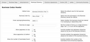 CM Business Directory index page settings