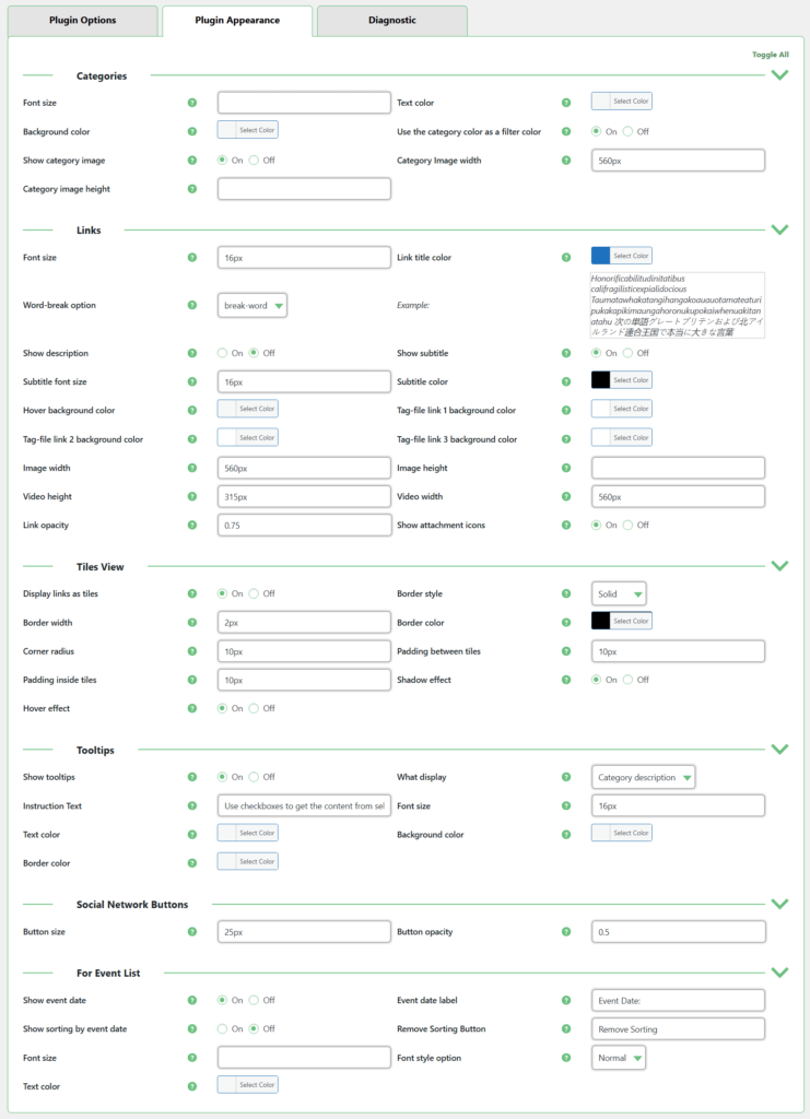 Appearance settings for curated lists