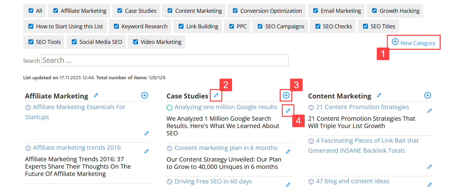 Front-end submissions controls for adding and editing links and categories